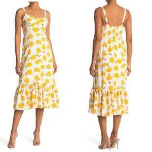 Code x Mode Lemon Print Sleeveless Ruffle Midi Dress size XS